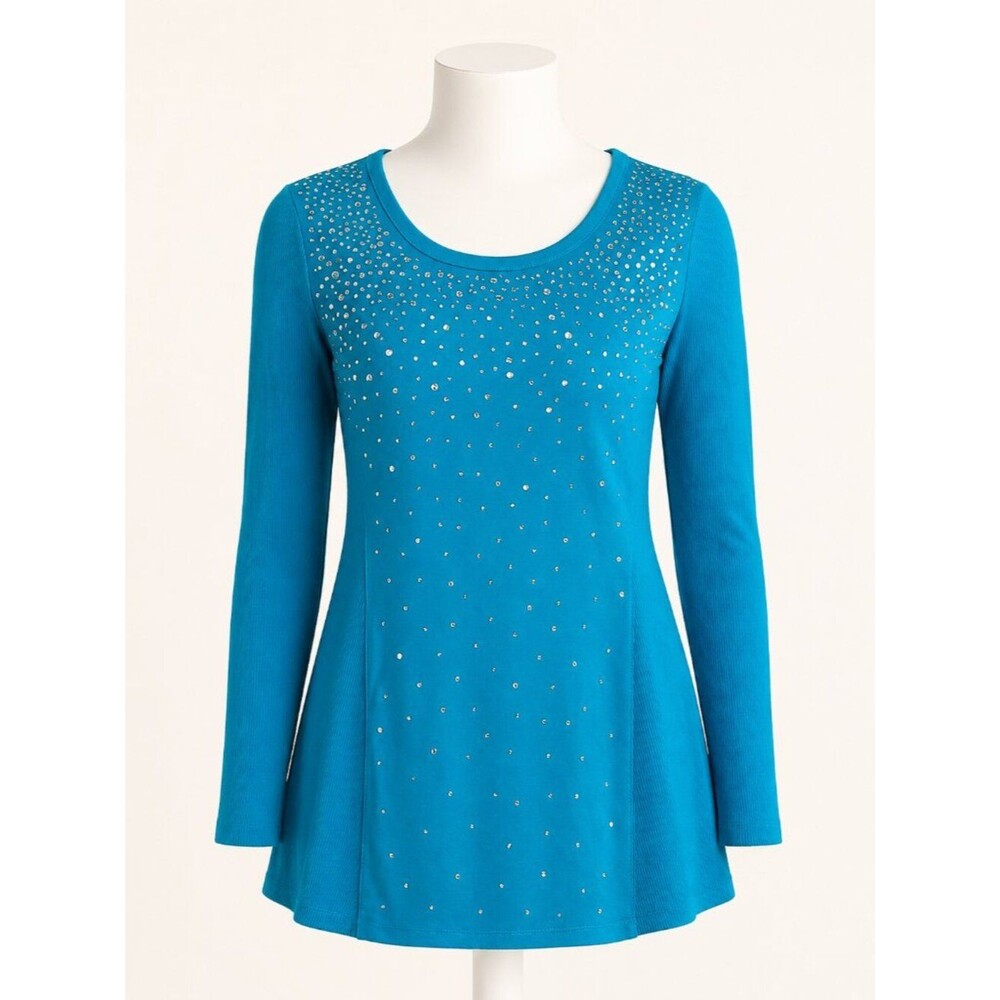 Style & Co Long Sleeve Tunic with Beaded Front Size Medium Blue EUC